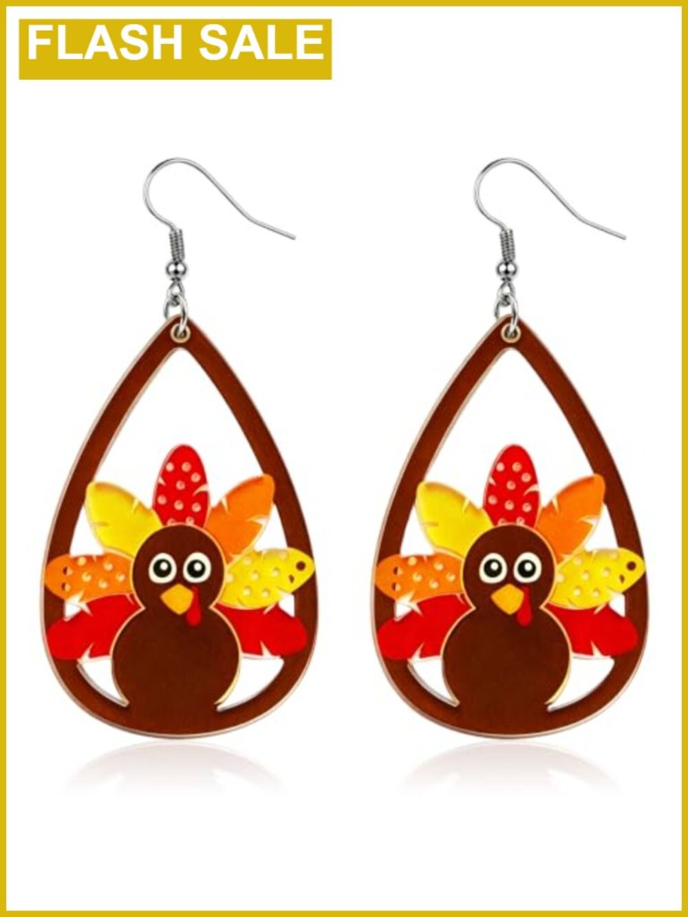 Thanksgiving Turkey Dangle Earrings Acrylic Teardrop French Wire Women's